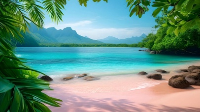 美丽治愈大海粉色沙滩