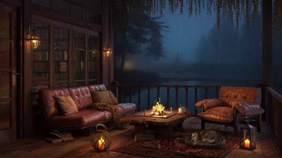 4K雨天湖畔阳台