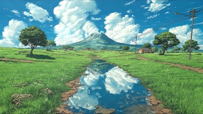 清新绿色护眼草原溪流