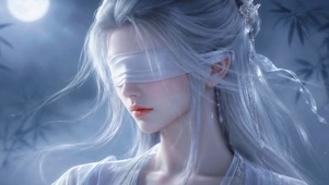 月夜蒙眼银发古风美少女