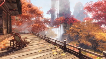 观山秋叶瀑布楼台
