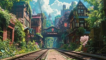 清新夏日小镇铁路风景