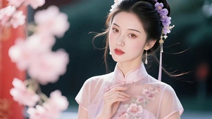 桃花映衬古风美女1