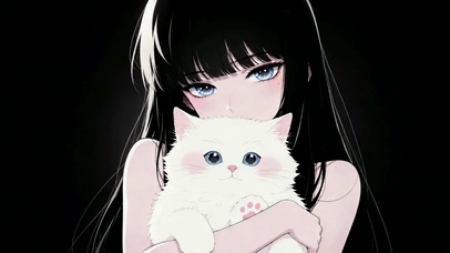 黑色系抱猫美少女