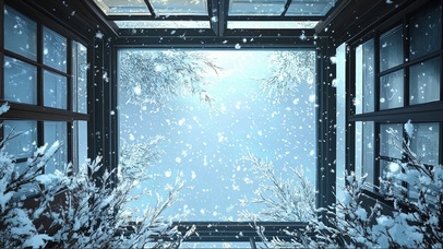 仰望冬日庭院天井大雪