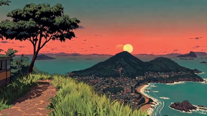 山巅俯瞰落日海岛