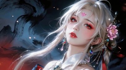 水墨风银发红妆纯欲治愈古风少女