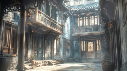 国风古镇建筑院子风景