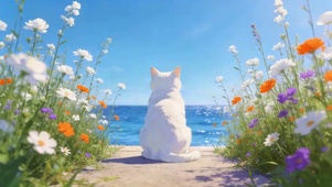 鲜花湖边猫咪