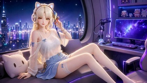 赛博都市猫耳耳机穗穗