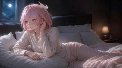 月夜卧室粉发温柔美少女