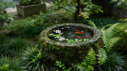 古井观鱼听雨