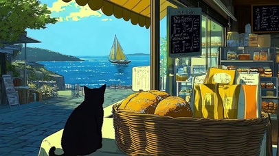 蓝天白云海景猫咪