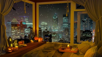 温馨雪天夜晚房间