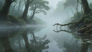 静谧迷雾森林河流
