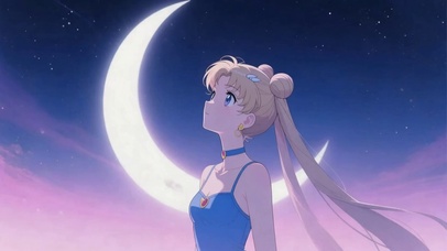月空下的美少女