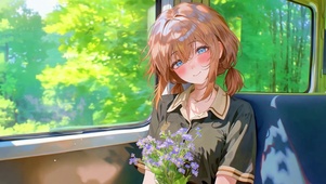捧花赴约的列车甜系少女