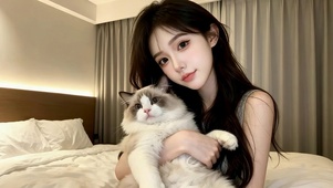 居家女孩和猫咪