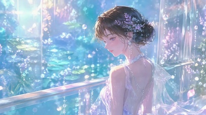 水色波光轻纱少女