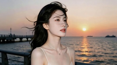 黄昏海滩女孩