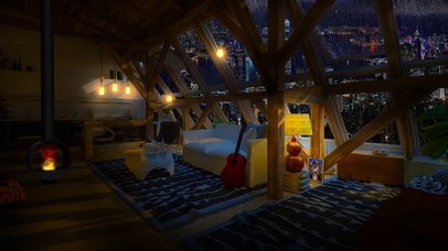 夜间阁楼窗户上的雨