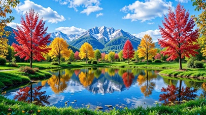 护眼郊外湖泊与雪山