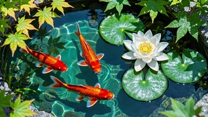 池涧锦鲤莲荷
