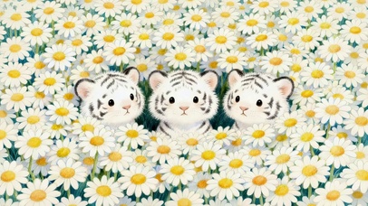 鲜花从中的小老虎
