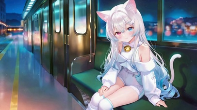 夜晚地铁猫耳异瞳美少女