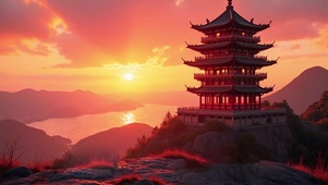 古风亭台黄昏