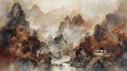 唯美古风山水插画