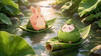端午萌宠泛舟图