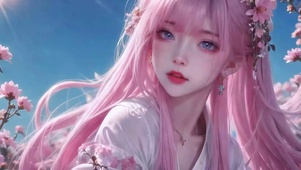 甜美粉毛美女