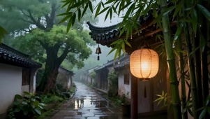 雨天安静的小镇