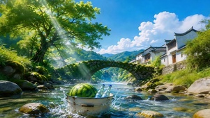 乡村溪畔纳凉