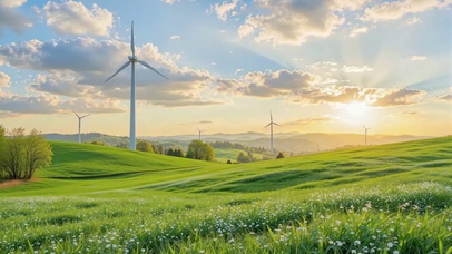 护眼草地霞光风车