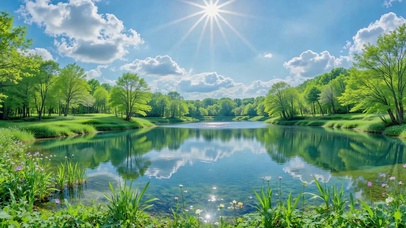 晴日森林河流治愈自然风景