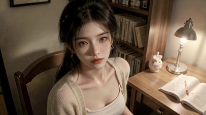 台灯下的温柔少女