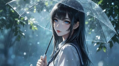 雨天打伞的女孩