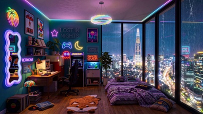 雨夜温馨房间