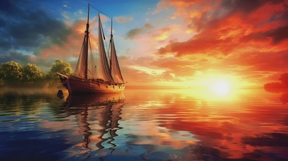 清新护眼唯美海上帆船美景