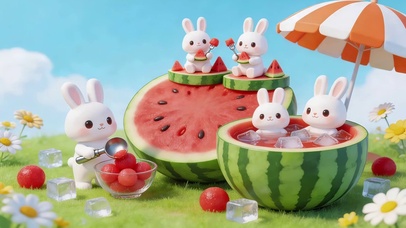 夏日西瓜小兔