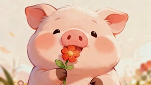 嗅花可爱猪