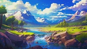 油画风雪域美景