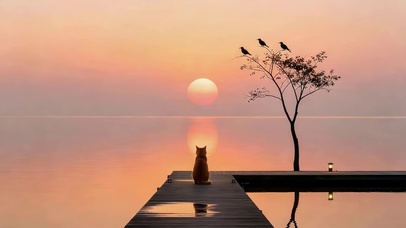 晚霞湖边猫咪