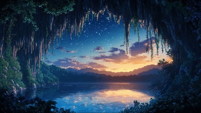 洞穴湖泊静谧星空