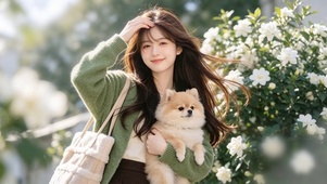 抱宠物的治愈少女