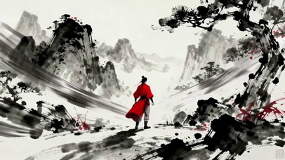 水墨风红衣武侠少侠一览众山小