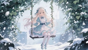 雪景中荡秋千女孩