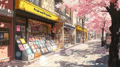 浪漫春日粉色街道商店